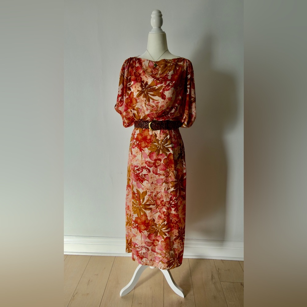 Dress Forum Tea-Dyed Pink Floral Midi Dress